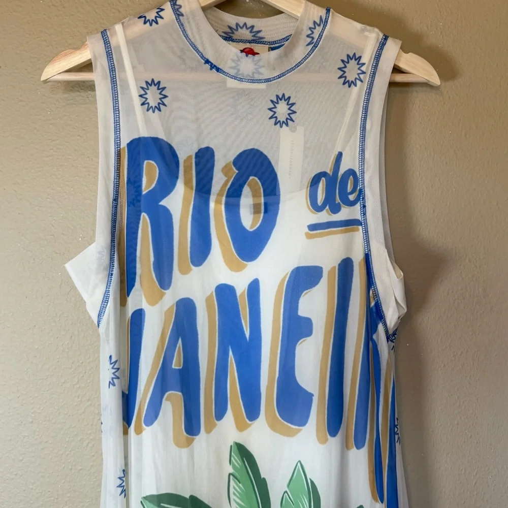 Farm Rio Rio De Janeiro Graphic Mesh Midi Dress Multicolor NWT Size XS - Picture 4 of 11